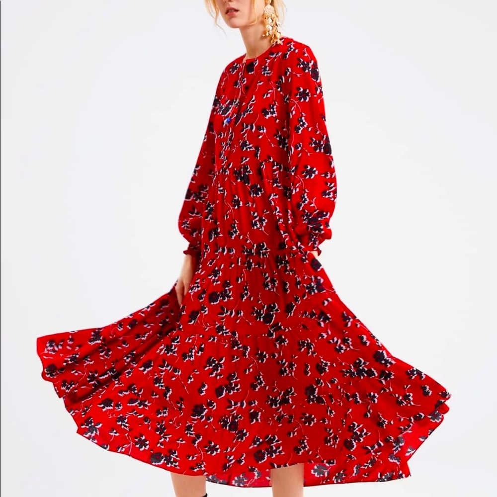 Zara red floral maxi dress